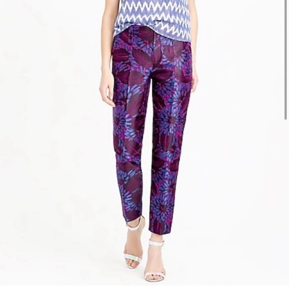 J. Crew Women's Garden Pants in Midnight Floral Jacquard Size 8